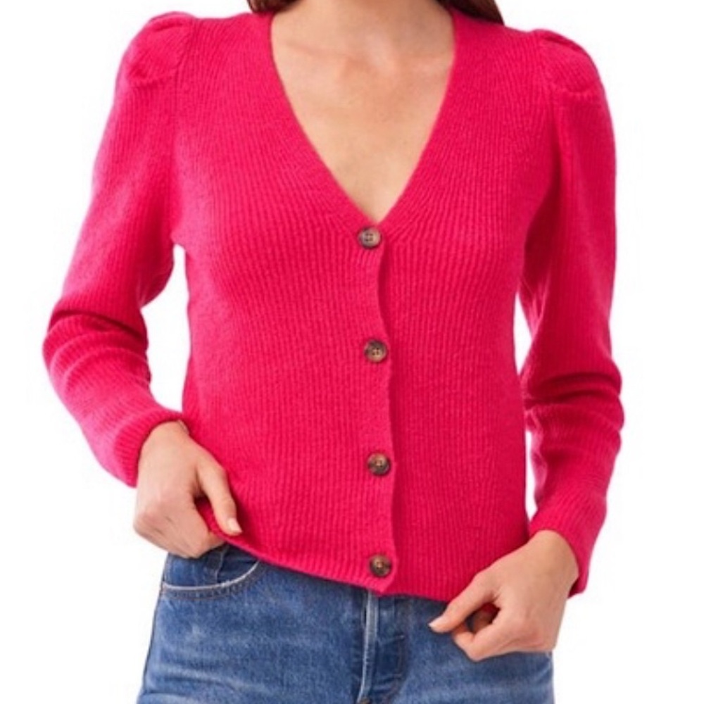 Vince Camuto puffed sleeve pink cardigan Size Small